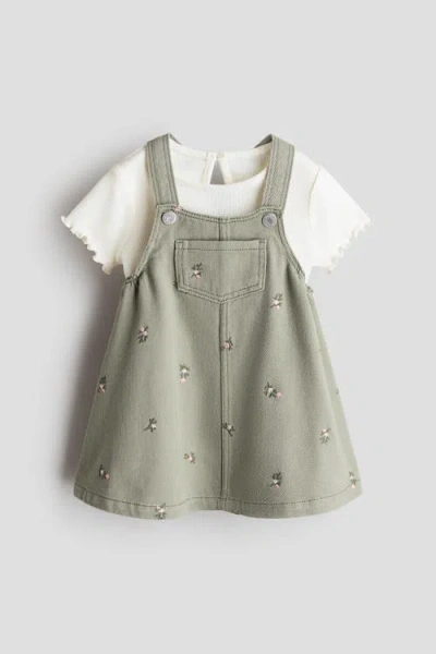 H&m Babies'  2-piece Overall Dress And Top Set In Gold
