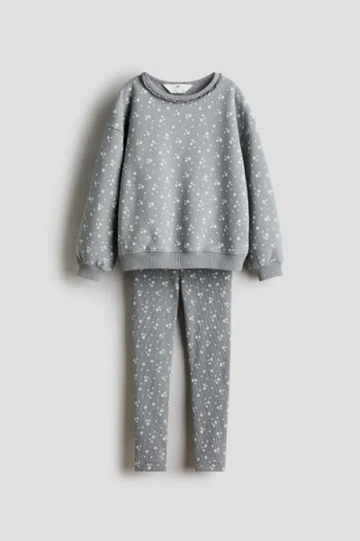 H&m Kids'  2-piece Patterned Cotton Set In Gray