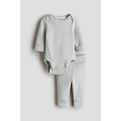 H&m Babies'  2-piece Pima Cotton Set In Gray