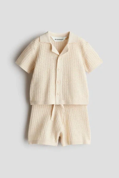 H&m Babies'  2-piece Pointelle-knit Cotton Set In Brown