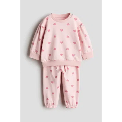H&m Babies'  2-piece Printed Brushed Sweatshirt Set In Pink