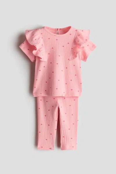 H&m Babies'  2-piece Printed Cotton Set In Brown