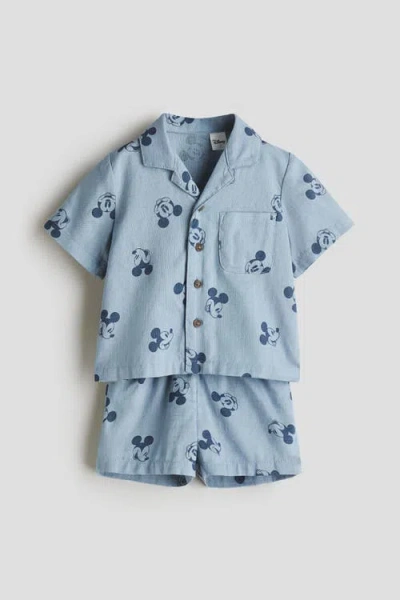 H&m Babies'  2-piece Printed Cotton Set In Blue