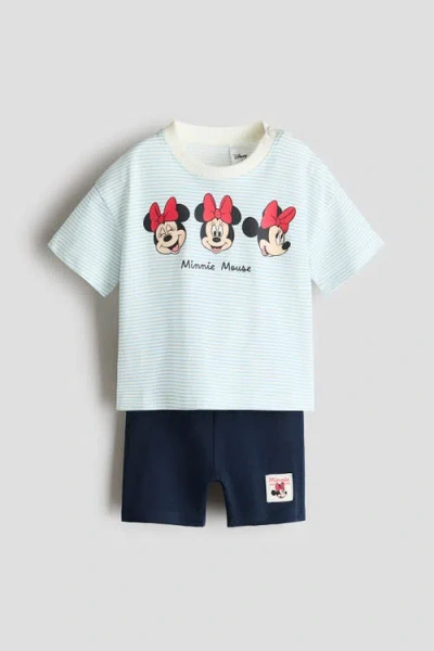 H&m Babies'  2-piece Printed Cotton Set In Blue