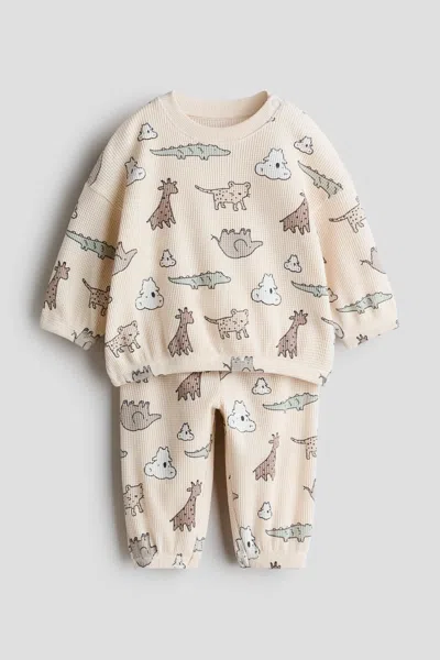 H&m Kids' 2-piece Printed Cotton Set In Neutral