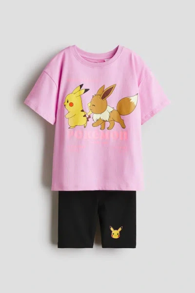 H&m Kids'  2-piece Printed Cotton Set In Pink
