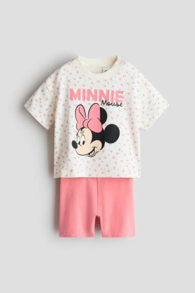 H&m Babies'  2-piece Printed Cotton Set In White