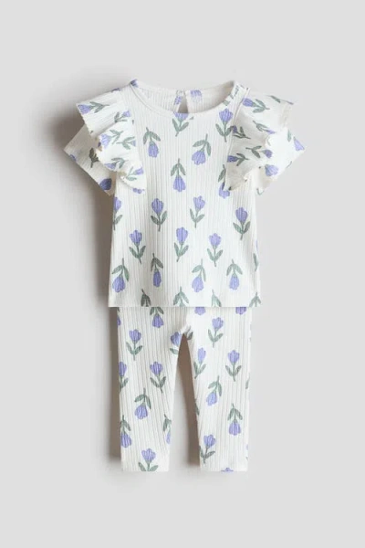 H&m Babies'  2-piece Printed Cotton Set In Blue