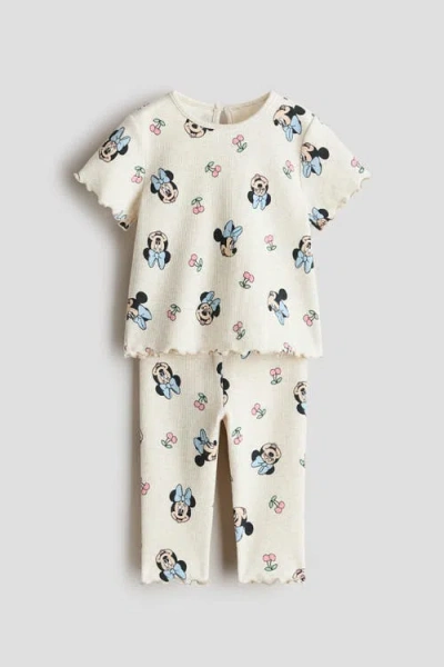 H&m Babies'  2-piece Printed Cotton Set In White