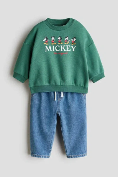 H&m Babies'  2-piece Printed Set In Green