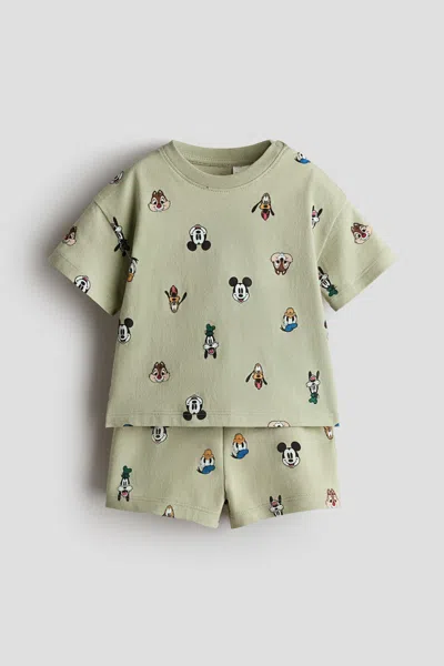 H&m Kids' 2-piece Printed Set In Light Green/mickey Mouse