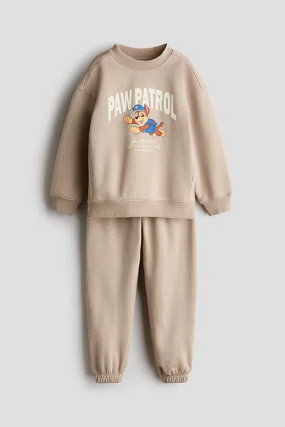 H&m Kids' 2-piece Printed Sweatshirt And Joggers Set In Brown