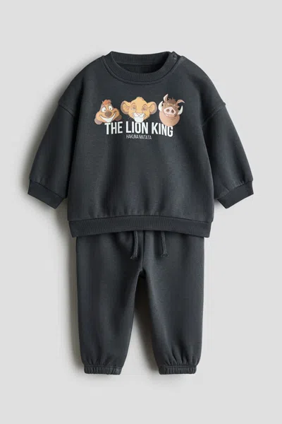 H&m Kids' 2-piece Printed Sweatshirt And Joggers Set In Gray