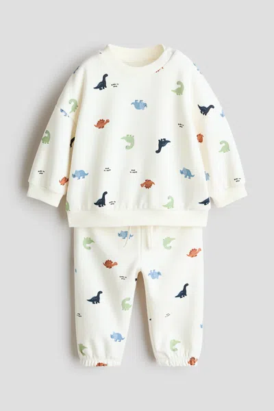 H&m Kids' 2-piece Printed Sweatshirt And Joggers Set In Metallic