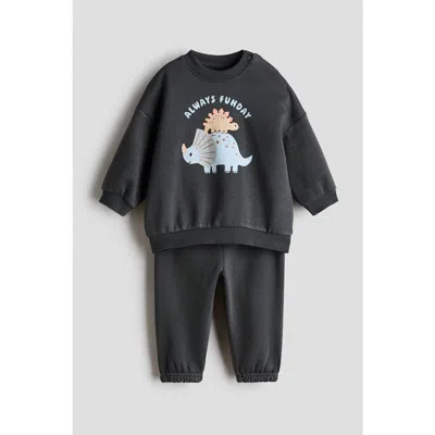 H&m Babies'  2-piece Printed Sweatshirt Set In Black