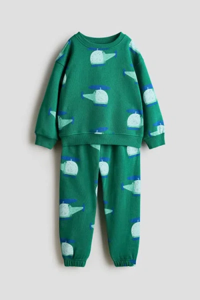 H&m Kids'  2-piece Printed Sweatshirt Set In Green