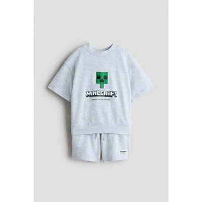 H&m Kids'  2-piece Printed Sweatshirt Set In Gray