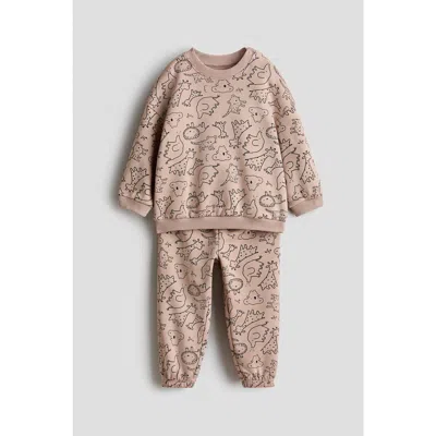 H&m Babies'  2-piece Printed Sweatshirt Set In Brown