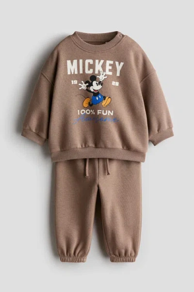 H&m Babies'  2-piece Printed Sweatshirt Set In Brown