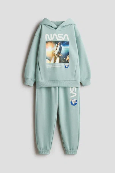 H&m Kids'  2-piece Printed Sweatshirt Set In Green