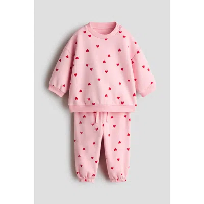 H&m Babies'  2-piece Printed Sweatshirt Set In Pink