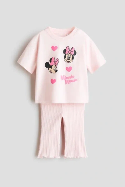 H&m Babies'  2-piece Print-motif Cotton Set In Pink