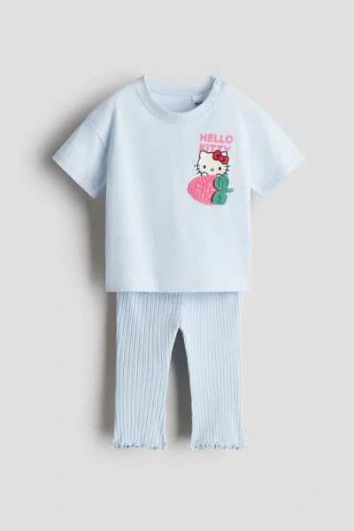 H&m Babies'  2-piece Print-motif Cotton Set In Blue