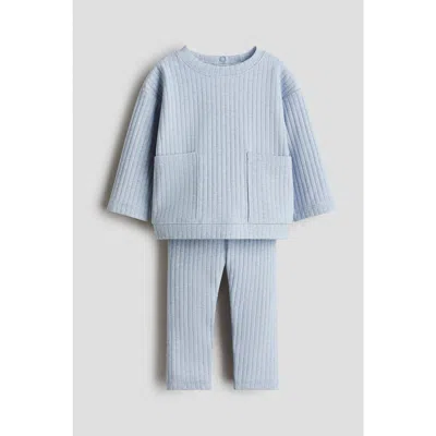 H&m Babies'  2-piece Ribbed Cotton Set In Blue