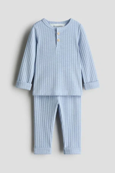 H&m Babies'  2-piece Ribbed Jersey Set In Blue