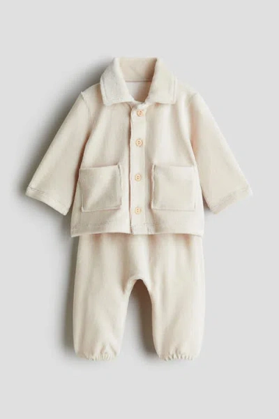 H&m Babies'  2-piece Ribbed Velour Set In Gold