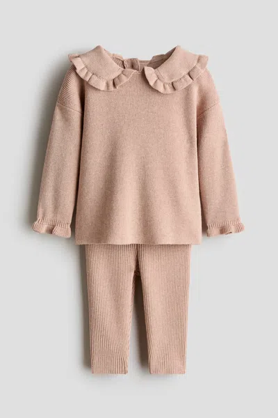 H&m Babies' 2-piece Rib-knit Cotton Set In Pink