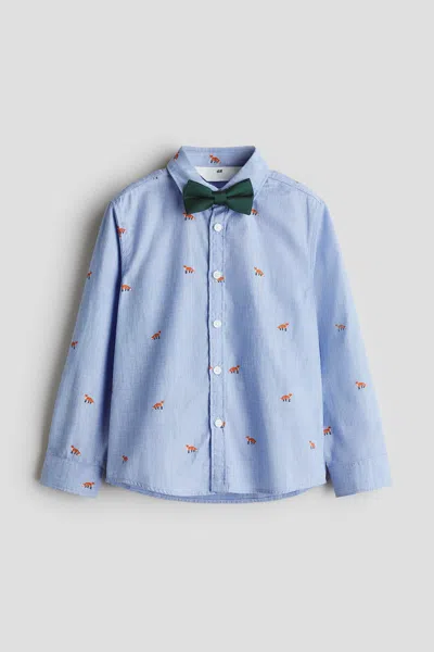 H&m Kids' 2-piece Shirt And Bow Tie Set In Blue