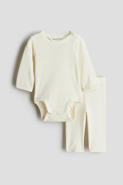 H&m Babies' 2-piece Silk Jersey Set In Neutral