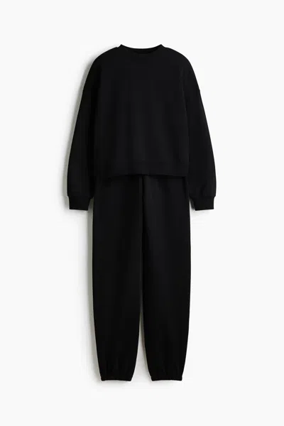 H&m 2-piece Sweatshirt And Joggers Set In Black