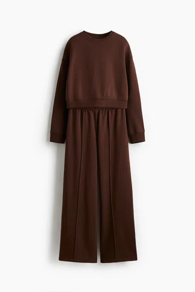 H&m 2-piece Sweatshirt And Joggers Set In Brown