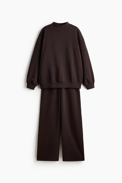 H&m 2-piece Sweatshirt And Joggers Set In Brown