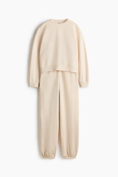 H&m 2-piece Sweatshirt And Joggers Set In Neutral