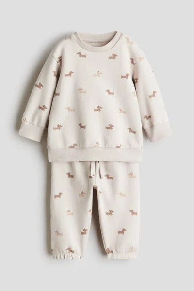 H&m Babies'  2-piece Sweatshirt And Joggers Set In Neutral