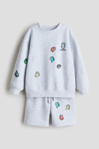 H&m Kids'  2-piece Sweatshirt And Shorts Set In Gray