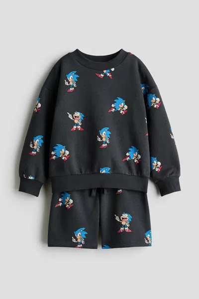 H&m Kids' 2-piece Sweatshirt And Shorts Set In Black