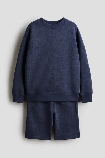 H&m Kids' 2-piece Sweatshirt And Sweatshorts Set In White