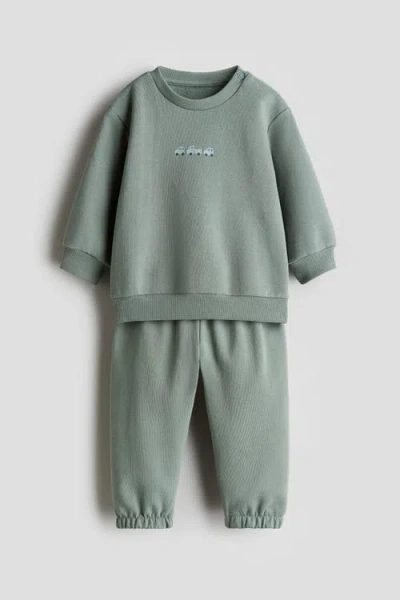 H&m Babies'  2-piece Sweatshirt Set In Green
