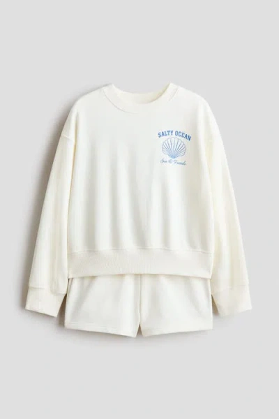 H&m Kids'  2-piece Sweatshirt Set In White