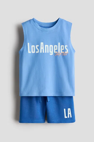 H&m Kids' 2-piece Tank Top And Shorts Set In Blue