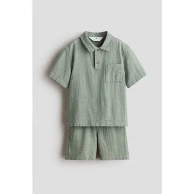H&m Kids'  2-piece Textured Cotton-blend Set In Green