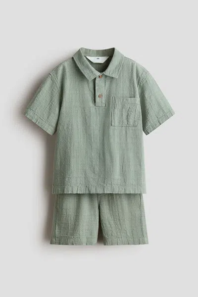 H&m Kids' 2-piece Textured Cotton-blend Set In Gray