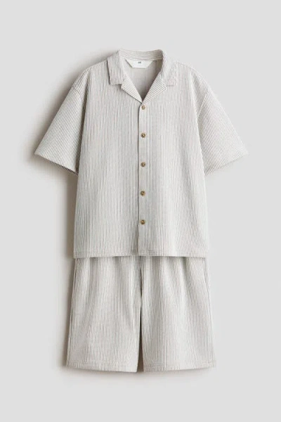 H&m Kids'  2-piece Textured Jersey Set In White