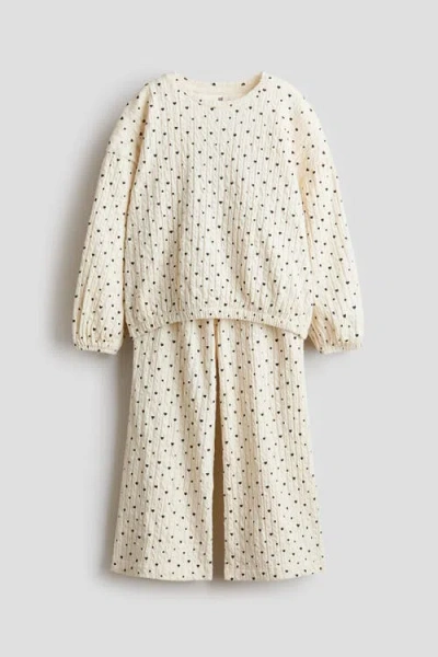 H&m Kids'  2-piece Textured Jersey Set In Neutral