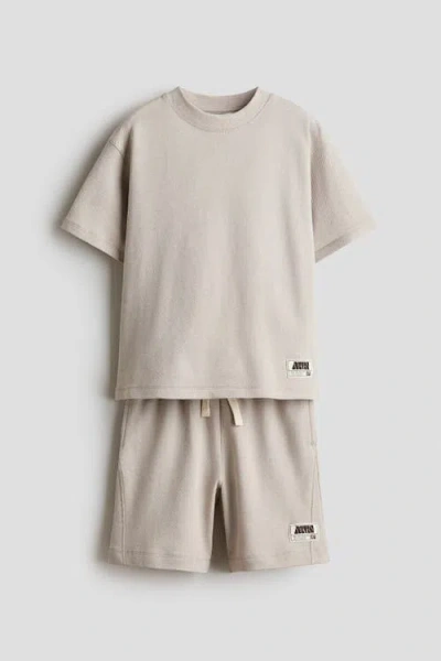 H&m Kids'  2-piece Textured Jersey Set In Blue