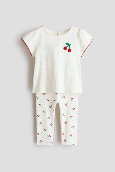 H&m Babies'  2-piece Top And Leggings Set In White